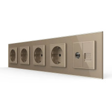 Розетка пятиместная комбинированная Силовая Интернет ТВ LIVOLO золотое матовое стекло