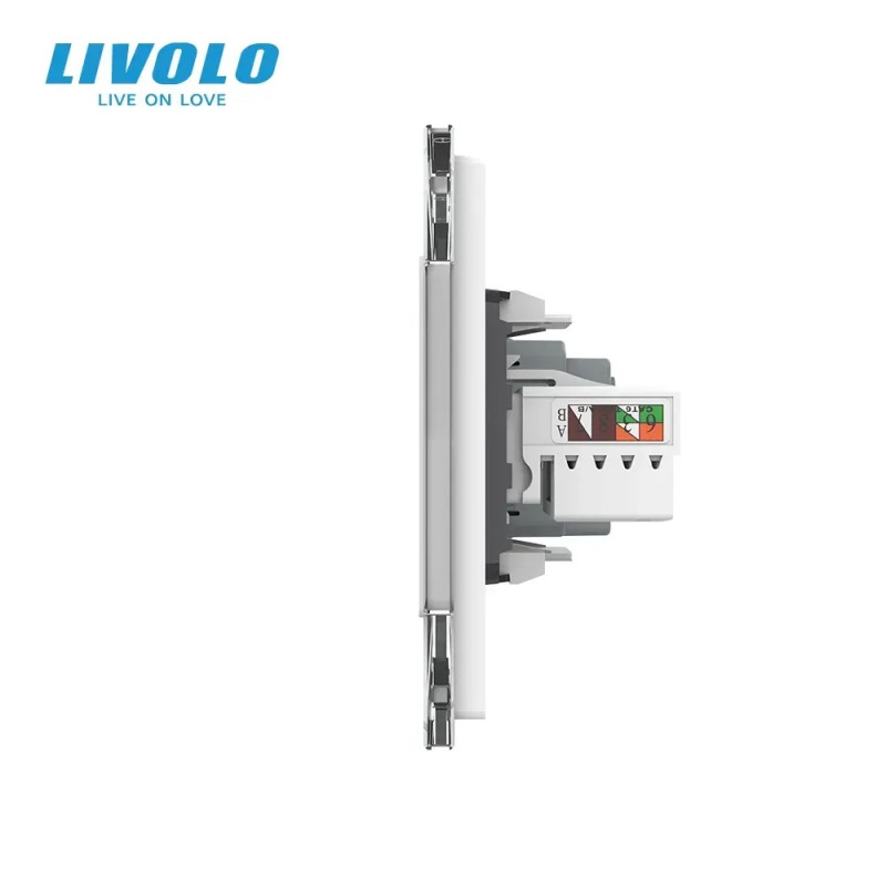 Розетка трехместная комбинированная Силовая Интернет LIVOLO белое матовое стекло
