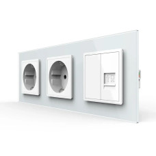 Розетка трехместная комбинированная Силовая Интернет LIVOLO белое матовое стекло