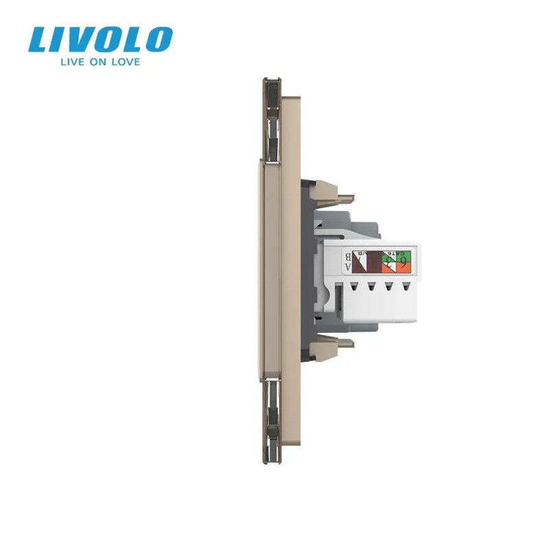 Розетка трехместная комбинированная Силовая Интернет LIVOLO золотое матовое стекло