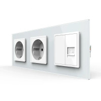 Розетка трехместная комбинированная Силовая Интернет Livolo белое стекло (VL-C7C2EU1CK0-11)