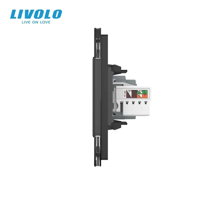 Розетка трехместная комбинированная Силовая Интернет Livolo черное стекло (VL-C7C2EU1CK0-12)