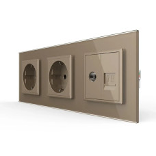 Розетка трехместная комбинированная Силовая Интернет ТВ LIVOLO золотое матовое стекло