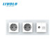 Розетка тримісна комбінована Силова Інтернет ТБ Livolo білий скло (VL-C7C2EU1C1V-11)