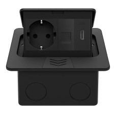 Розетка напольная двойная LIVOLO черная, встроенная в пол, с HDMI, интернет RJ-45, для кухни, офи.