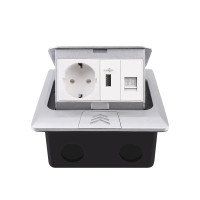 Розетка напольная двойная LIVOLO серебряная, встроенная в пол, для кухни, офиса или конференц-зала,