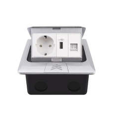 Розетка напольная двойная LIVOLO серебряная, встроенная в пол, для кухни, офиса или конференц-зала,