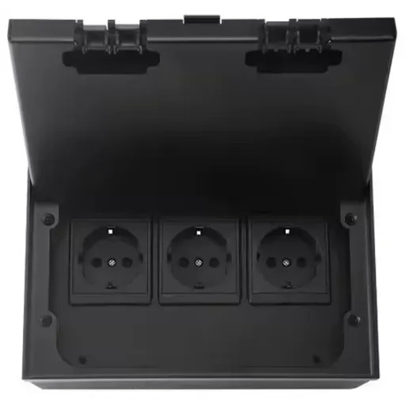 Напольная розетка тройная LIVOLO черная, встроенная невидимая скрытого монтажа, 3 розетки с крышкой