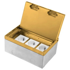 Розетка напольная тройная LIVOLO золотая, встроенная невидимая скрытого монтажа, 3 розетки с крышкой