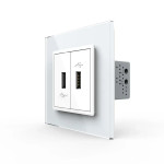 Розетка подвійна USB з блоком живлення LIVOLO біла матова скло