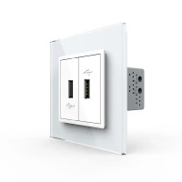 Розетка двойная USB с блоком питания LIVOLO белое матовое стекло