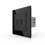 Розетка подвійна USB з блоком живлення LIVOLO чорна матова скло