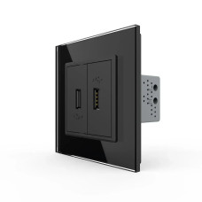 Розетка двойная USB с блоком питания LIVOLO черное матовое стекло