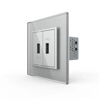 Розетка двойная USB с блоком питания Livolo серое стекло (VL-C792U-15)