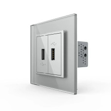 Розетка двойная USB с блоком питания Livolo серое стекло (VL-C792U-15)