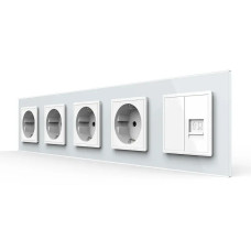 Розетка пятиместная комбинированная Силовая Интернет LIVOLO белое матовое стекло