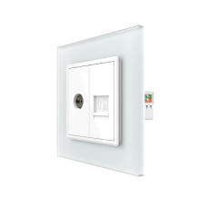 Розетка компьютерная RJ-45 и ТВ розетка LIVOLO белое матовое стекло