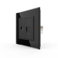 Розетка компьютерная RJ-45 и ТВ розетка LIVOLO черное матовое стекло