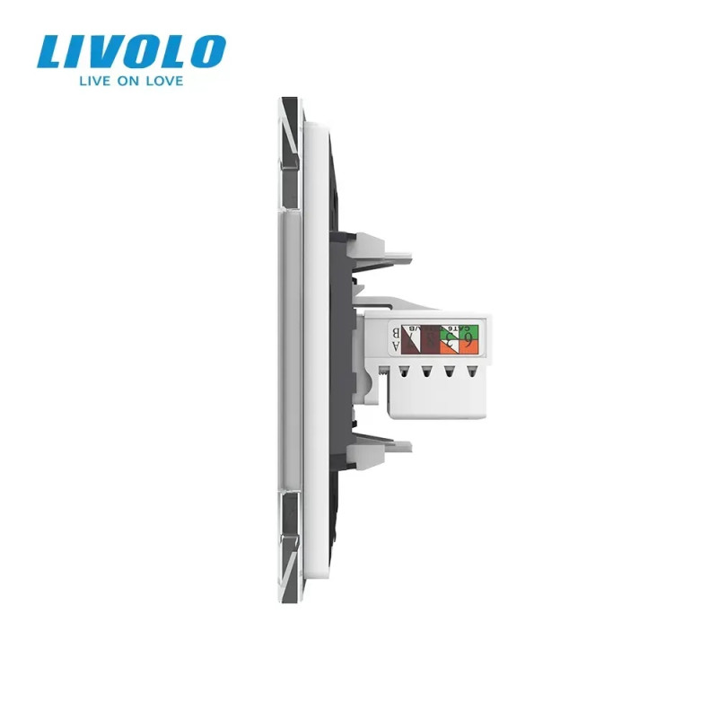 Розетка компьютерная RJ-45 и ТВ розетка Livolo белое стекло (VL-C791VC-11)