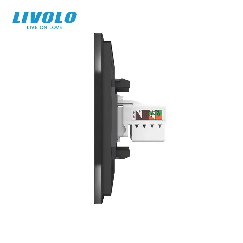 Розетка комп'ютерна подвійна RJ-45 LIVOLO чорна матова скло