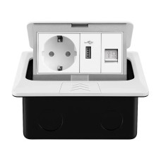 Розетка напольная двойная LIVOLO белая, встроенная в пол, с USB 10Вт, интернет RJ-45, для кухни,