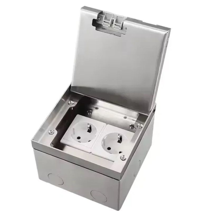 Напольная розетка двойная LIVOLO серебряная, встроенная невидимая скрытого монтажа, с крышкой, 2 розет