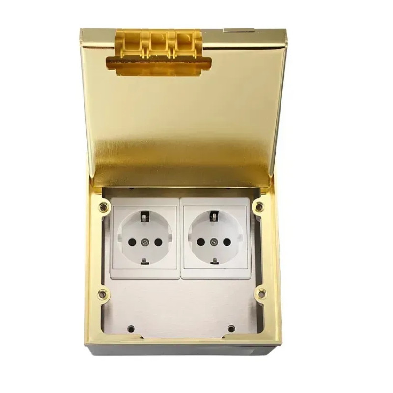 Розетка підлогова подвійна LIVOLO золота, вбудована невидима прихованого монтажу, з кришкою, 2 розет