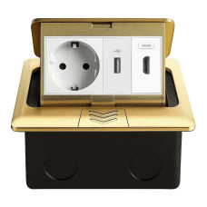 Розетка напольная двойная LIVOLO золотая, встроенная в пол, с USB 10Вт, HDMI, для кухни, офиса или