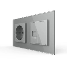 Розетка двухместная комбинированная Силовая Интернет LIVOLO серое матовое стекло