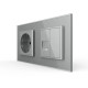 Розетка двомісна комбінована Силова Інтернет LIVOLO сіра матова скло