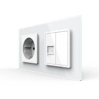 Розетка двухместная комбинированная Силовая Интернет Livolo белое стекло (VL-C7C1EUK01C-11)