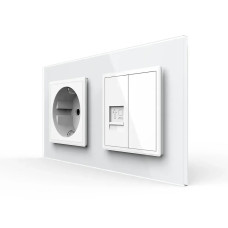 Розетка двухместная комбинированная Силовая Интернет Livolo белое стекло (VL-C7C1EUK01C-11)