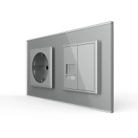 Розетка двухместная комбинированная Силовая Интернет Livolo серое стекло (VL-C7C1EUK01C-15)