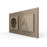 Розетка двухместная комбинированная Силовая Интернет Livolo золото стекло (VL-C7C1EUK01C-13)