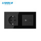 Розетка двухместная комбинированная Силовая Интернет ТВ Livolo черное стекло (VL-C7C1EU1V1C-12)