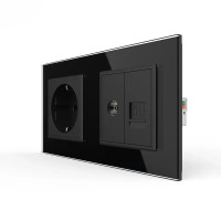 Розетка двухместная комбинированная Силовая Интернет ТВ Livolo черное стекло (VL-C7C1EU1V1C-12)