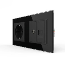 Розетка двухместная комбинированная Силовая Интернет ТВ Livolo черное стекло (VL-C7C1EU1V1C-12)