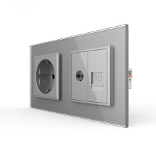 Розетка двухместная комбинированная Силовая Интернет ТВ Livolo серое стекло (VL-C7C1EU1V1C-15)