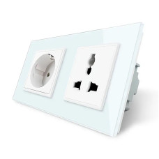 Розетка двухместная силовая и универсальная LIVOLO белое матовое стекло