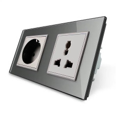 Розетка двухместная силовая и универсальная LIVOLO серое матовое стекло