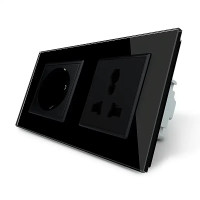 Розетка двухместная силовая и универсальная Livolo черное стекло (VL-C7C1EUC1C-12)