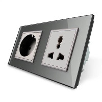 Розетка двухместная силовая и универсальная Livolo серое стекло (VL-C7C1EUC1C-15)