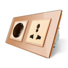 Розетка двухместная силовая и универсальная Livolo золотое стекло (VL-C7C1EUC1C-13)