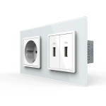 Розетка з заземленням з 2 USB розетками LIVOLO біла матова скло