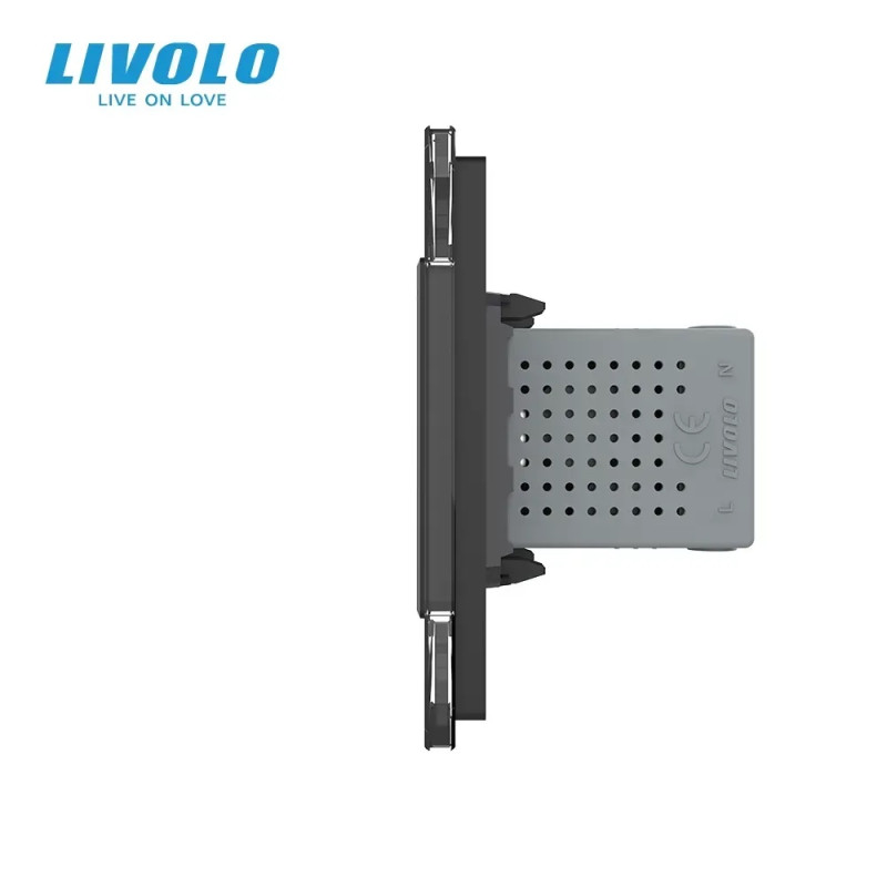 Розетка с заземлением с 2 USB розетками LIVOLO черное матовое стекло