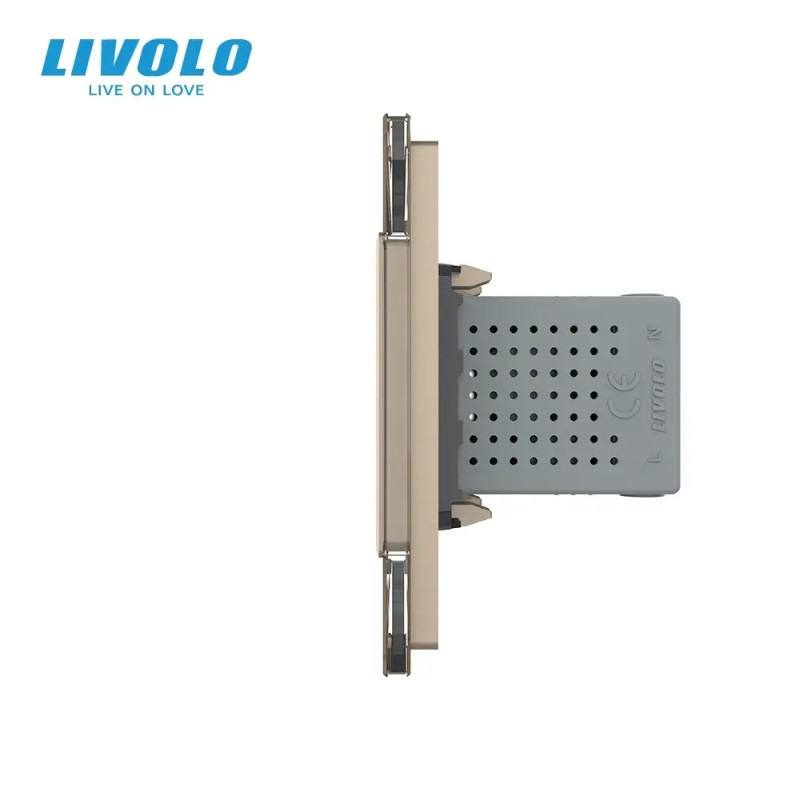 Розетка з заземленням з 2 USB розетками Livolo золотой скло (VL-C7C1EU2USB-13)