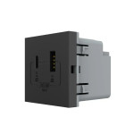 Розетка LIVOLO USB-A+USB-C PD 36Вт, черная, быстрая зарядка, Power Delivery QC 3.0, модуль (VL-FC