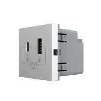 Розетка LIVOLO USB-A+USB-C PD 36Вт, серая, быстрая зарядка, Power Delivery QC 3.0, модуль (VL-FCU