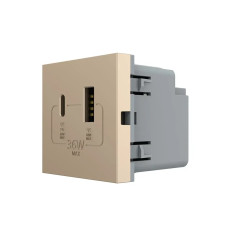 Розетка LIVOLO USB-A + USB-C PD 36Вт, золота, швидке заряджання, Power Delivery QC 3.0, модуль (VL-F
