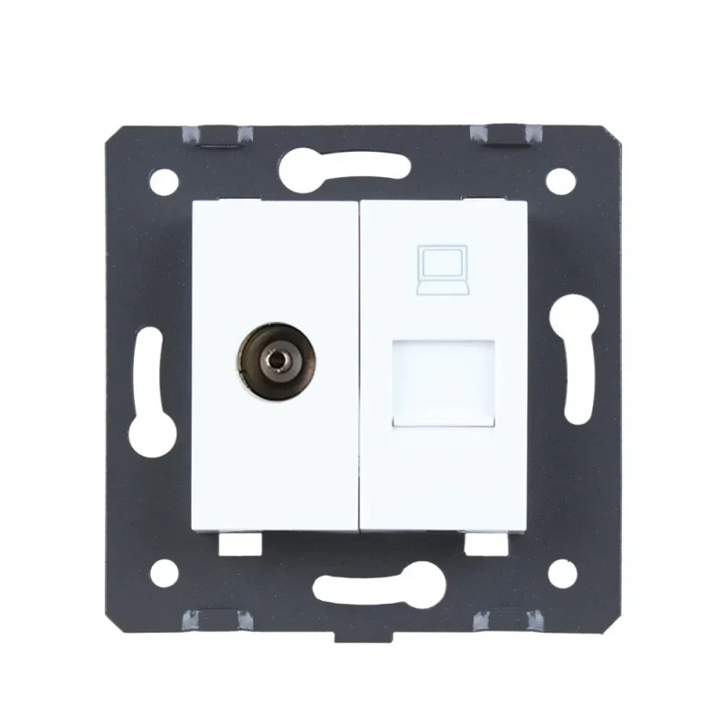 Розетка LIVOLO телевизионная + компьютерная RJ-45 (8P8C Cat.6), белая, с пылезащитой, модуль